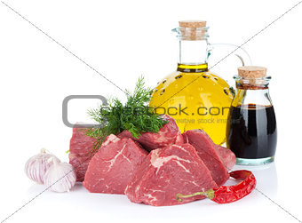 Fillet steak beef meat with spices and condiments