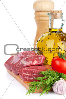 Fillet steak beef meat with spices and condiments