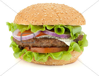 Fresh burger with beef, cheese, onion and tomatoes