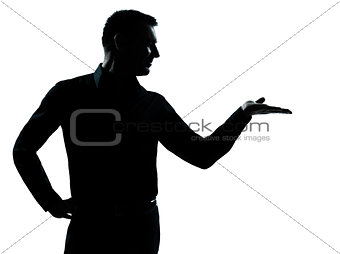 one business man hand open silhouette