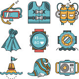 Diving icons flat design vector collection