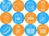 Blue and orange vector icons for sports nutrition