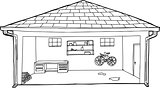 Outlined Garage with Bike and Workbench