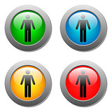 Standing human icon set on glass buttons