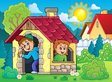 Children playing in small house theme 2
