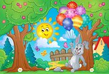 Spring theme with rabbit and balloons