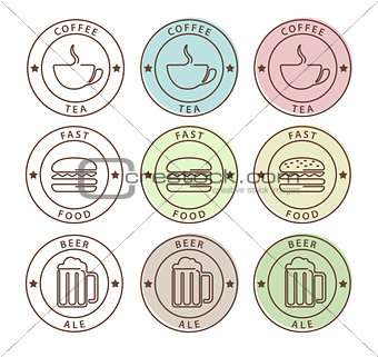 Vector set of food icons in outline style 