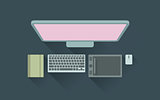 Vector illustration of designer working desk  