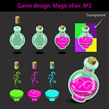 Vector illustration. Magic elixir in different colors with a woo