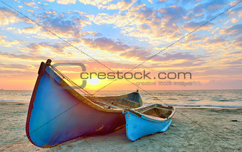 fishing boats and sunrise