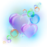 Romantic background with colorful bubble hearts shapes.