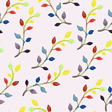Vector Seamless Spring Pattern with Watercolor Branches