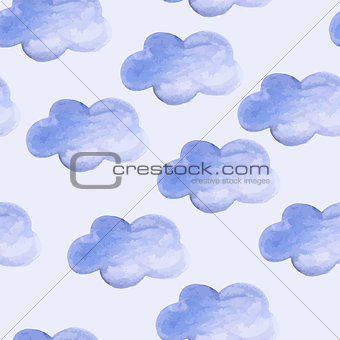 Vector Seamless Pattern with Watercolor Clouds
