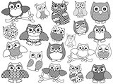 Amusing and funny owls, black outlines