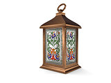 Vintage copper lantern with colorful stained-glass window