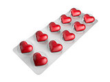Red heart pills in blister
