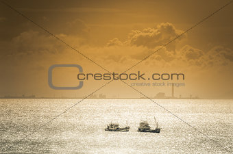 Boat on the blue sea nature in Thailand vintage