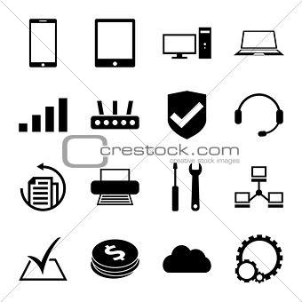 Computer repair service icons set monochrome