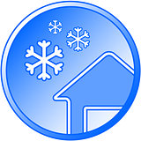 blue winter icon with snow and house