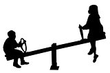 girl and boy playing, seesaw, silhouette vector
