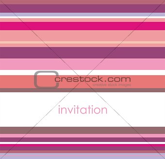 Vector card or invitation with horizontal pink, violet and white stripes