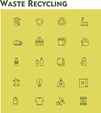 Linear waste recycling icon set