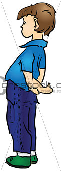 Cartoon boy in blue pants