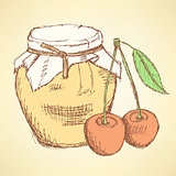 Sketch cherry and jar in vintage style
