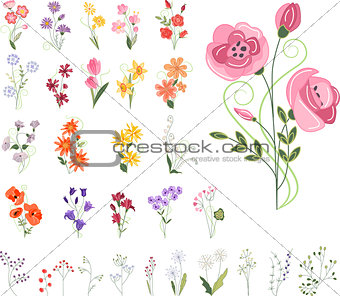 Collection of different stylized flowers