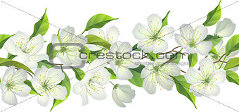 Seamless border with blossoming tree