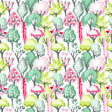 Seamless pattern with blossoming trees