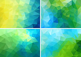 blue and green low poly backgrounds, vector set