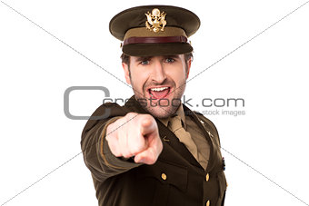 Military serviceman pointing you out