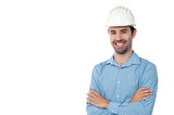 Architect standing with hardhat