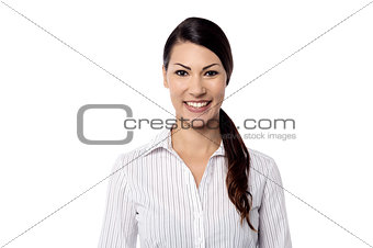 Casual young woman posing over white