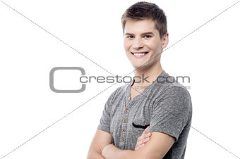 Cheerful guy posing in casuals