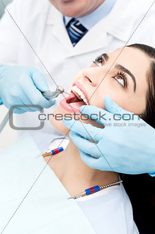Close up of dental treatment of female