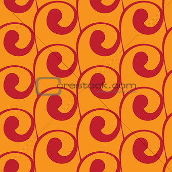 Vector seamless orange background with red swirls