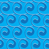 Vector seamless light blue background with blue swirls. waves