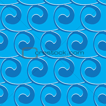 Vector seamless light blue background with blue swirls. waves