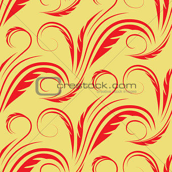Vector seamless yellow background with red floral pattern