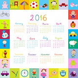 Frame with cartoon toys 2016 calendar