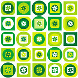 Green pattern of geometric shapes and flowers