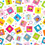 Seamless background with toys and cartoon kids