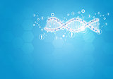 Unites all human gene DNA. Background with hexagon and information board