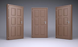 Three brown 3d door locks and doorhandle