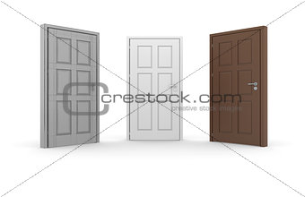 Brown, white, gray 3d door locks and doorhandles