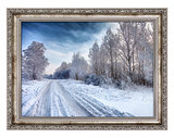 Old wooden frame with beautiful winter landscape