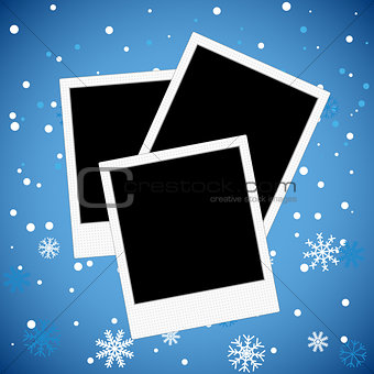 Photo frame on a snowy background