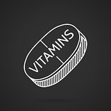 White line vector icon for vitamin tablet